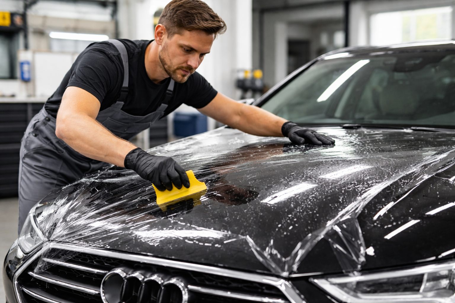 Paint Protection Film application on car hood
